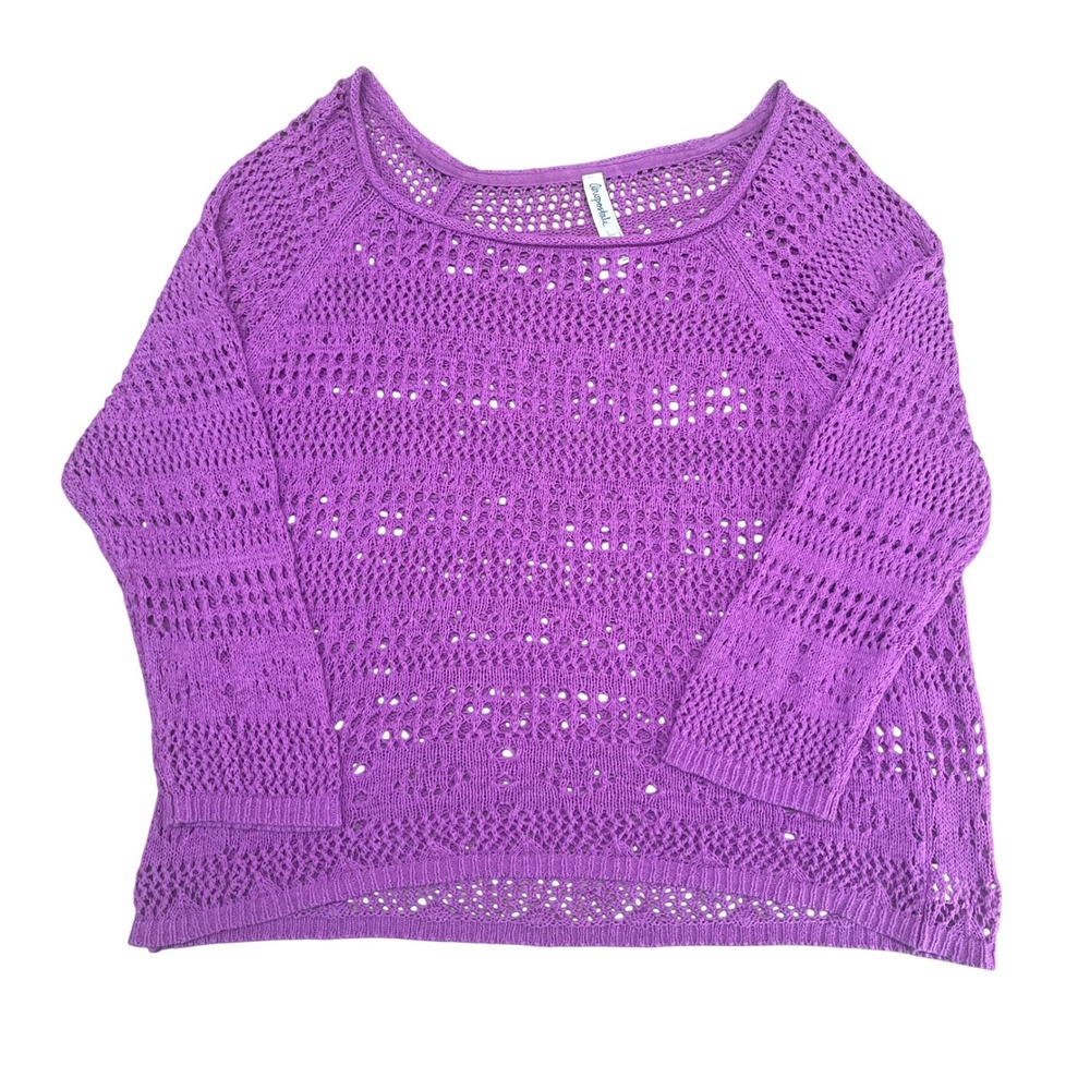 Aeropostale Crochet Knit Sweater Womens Large Purple Excellent Open Weave Raglan